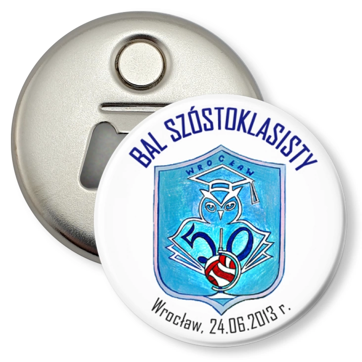 przypinka otwieracz-magnes Bal Szóstoklasisty