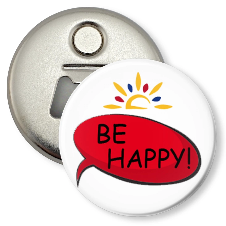 przypinka otwieracz-magnes Be happy!