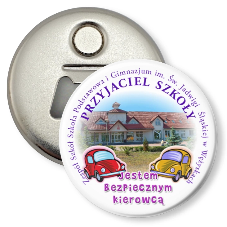 przypinka otwieracz-magnes Bezpieczny kierowca
