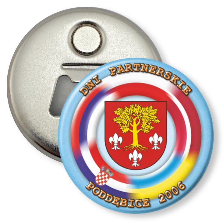 przypinka otwieracz-magnes Dni partnerskie - Poddębice 2006
