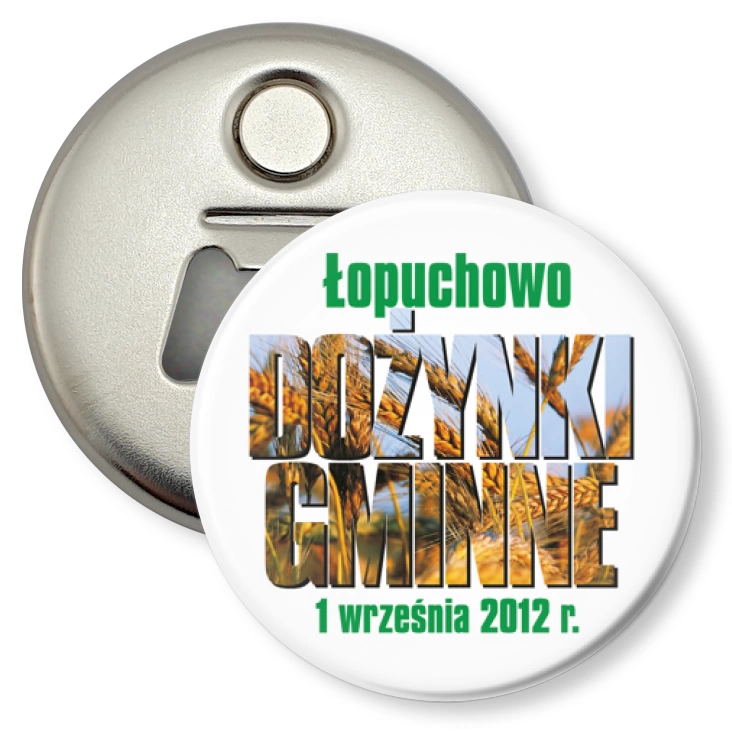 przypinka otwieracz-magnes Dożynki 2012 Łopuchowo