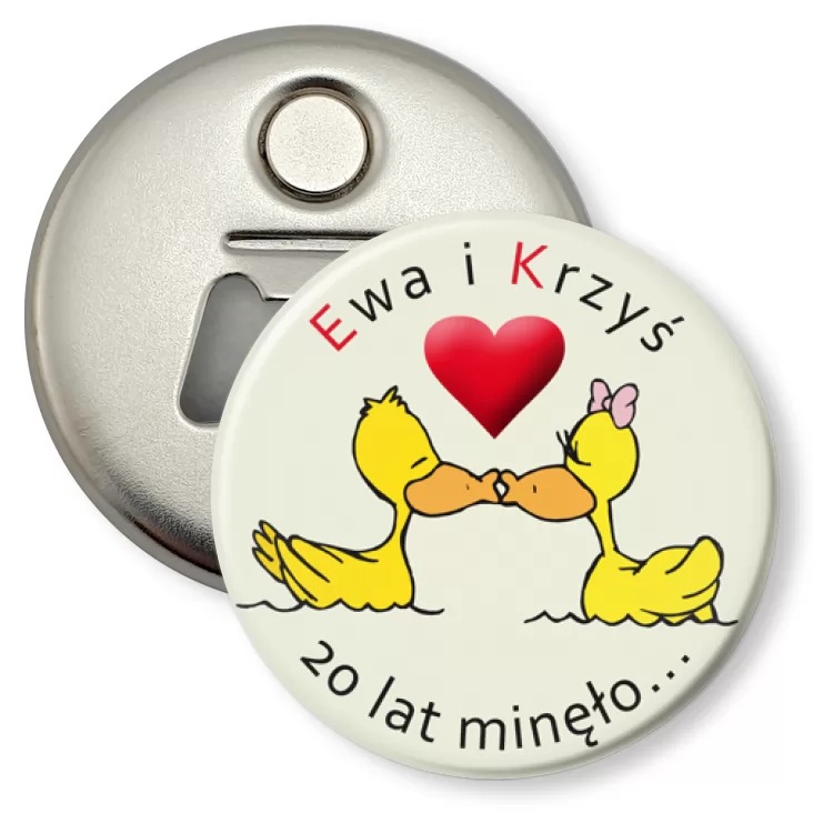 przypinka otwieracz-magnes Ewa i Krzyś