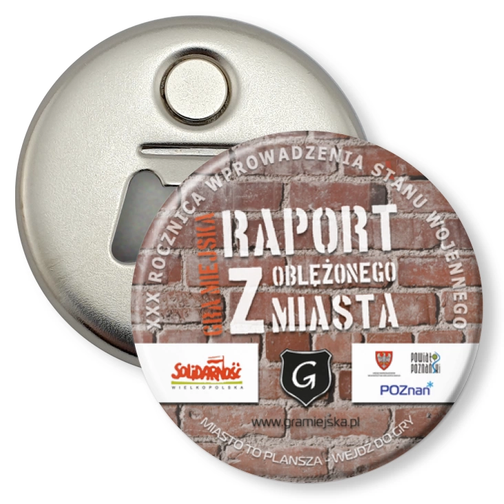 przypinka otwieracz-magnes Gra Miejska - Raport z oblężonego miasta