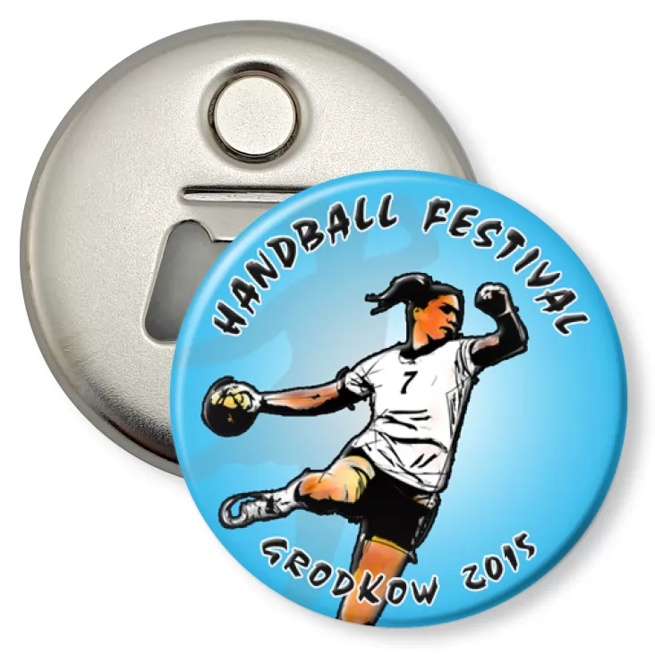 przypinka otwieracz-magnes Handball Festival 2015
