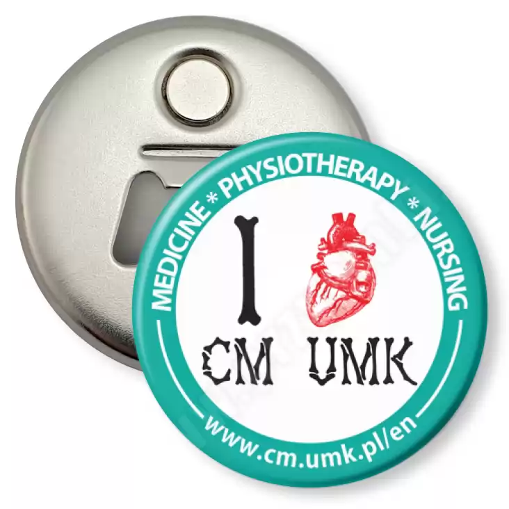 przypinka otwieracz-magnes I love CM UMK