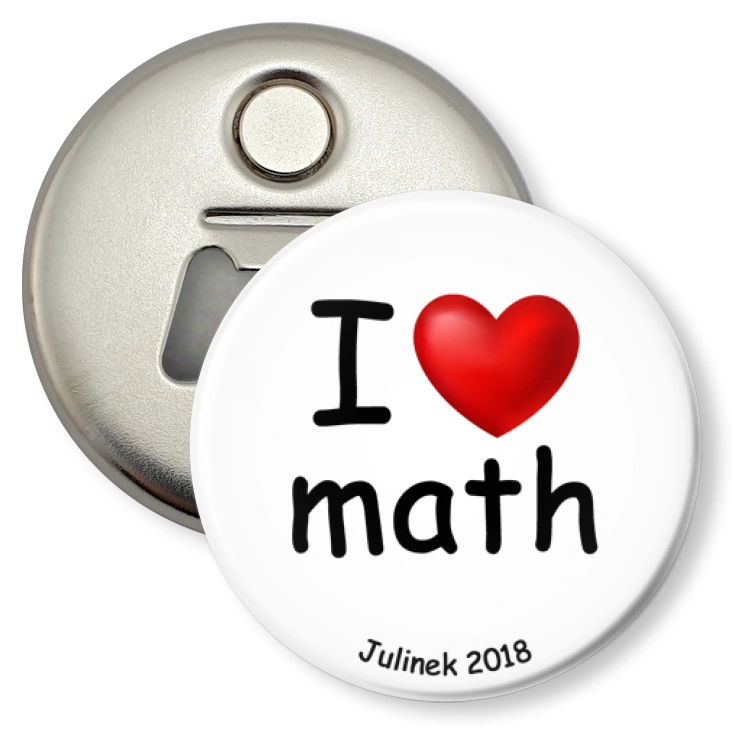 przypinka otwieracz-magnes I love math