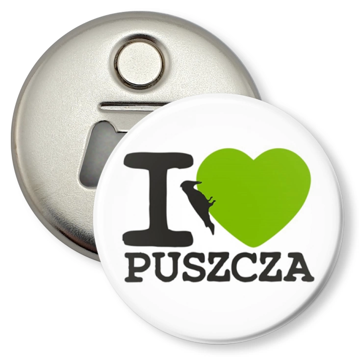 przypinka otwieracz-magnes I love Puszcza