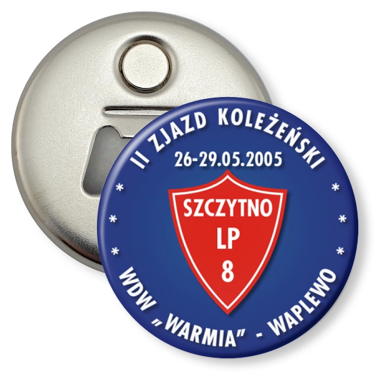 przypinka otwieracz-magnes II Zjazd Koleżeński WDW Warmia - Waplewo