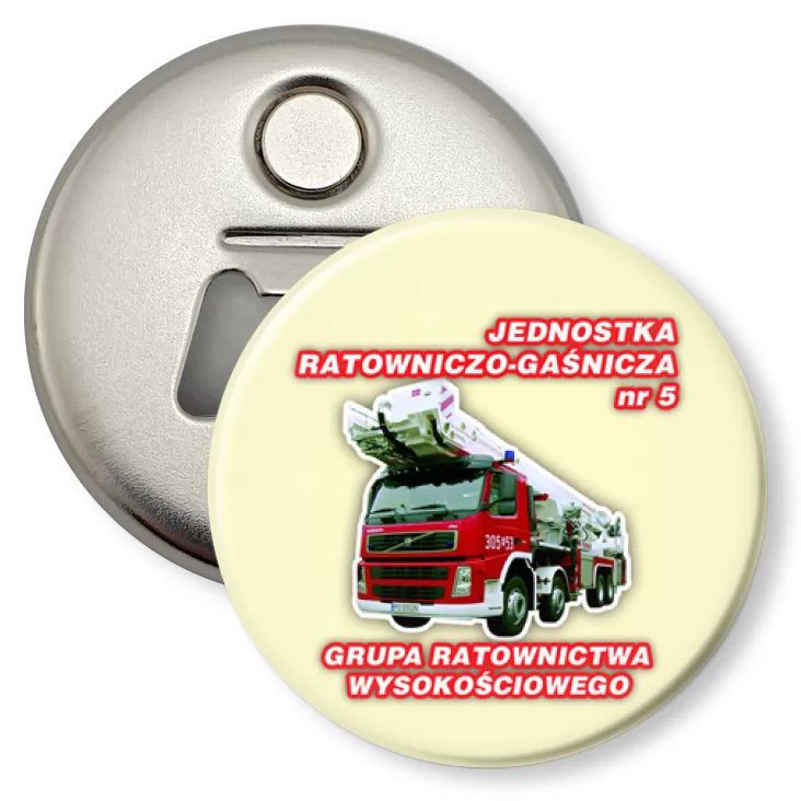 przypinka otwieracz-magnes Jednostka Ratowniczo-Gaśnicza nr 5