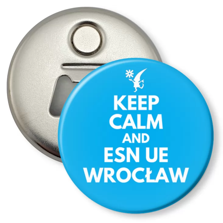 przypinka otwieracz-magnes Keep calm and ESN