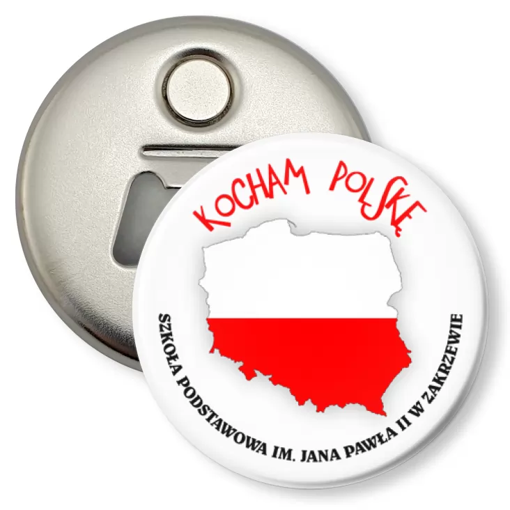 przypinka otwieracz-magnes Kocham Polskę