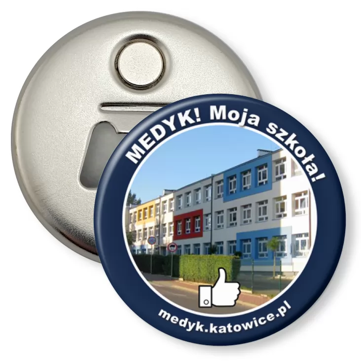 przypinka otwieracz-magnes Medyk! Moja szkoła