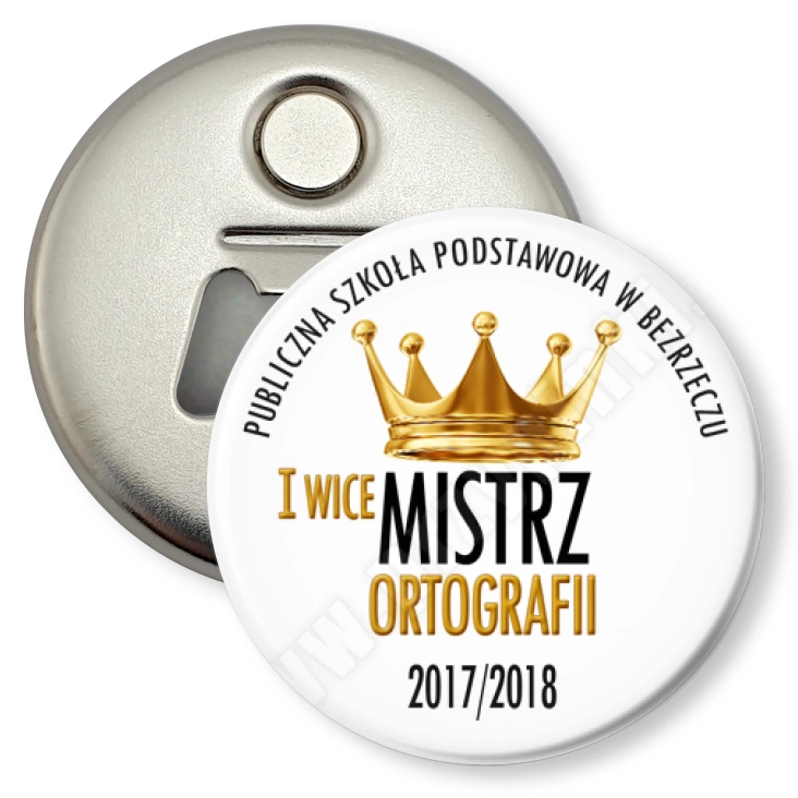 przypinka otwieracz-magnes Mistrz Ortografii