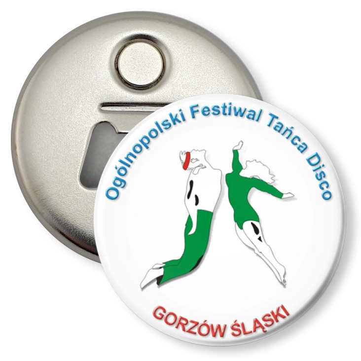 przypinka otwieracz-magnes Ogólnopolski Festiwal Tańca Disco w Gorzowie Śląskim