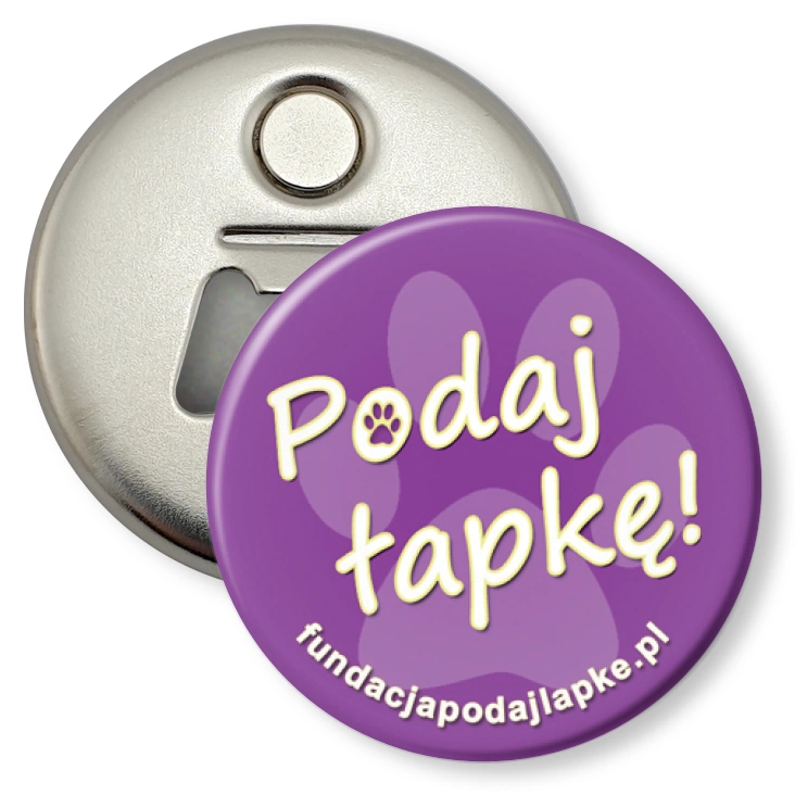 przypinka otwieracz-magnes Podaj łapkę!