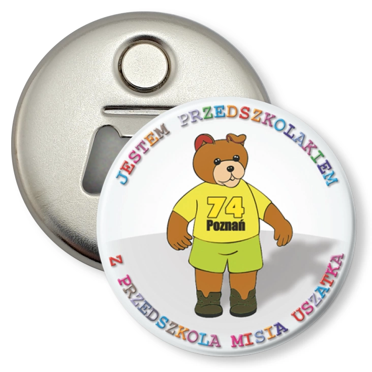 przypinka otwieracz-magnes Przedszkolak z przedszkola nr 74