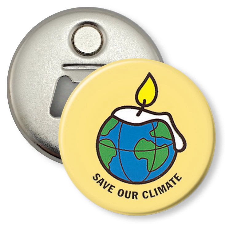 przypinka otwieracz-magnes Save our climate
