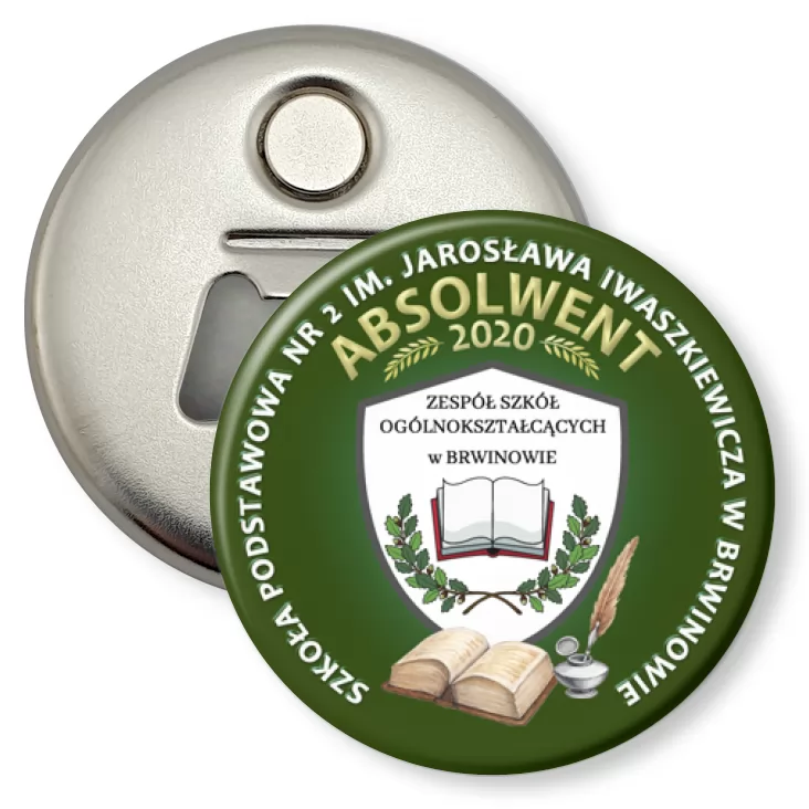przypinka otwieracz-magnes SP nr 2 w Brwinowie - Absolwent 2020