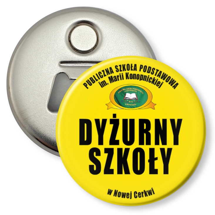 przypinka otwieracz-magnes SP w Nowej Cerkwi - dyżurny szkoły