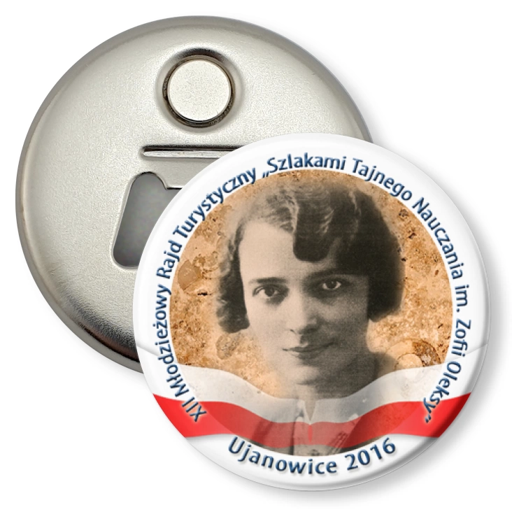 przypinka otwieracz-magnes Szlakami Tajnego Nauczania im. Zofii Oleksy