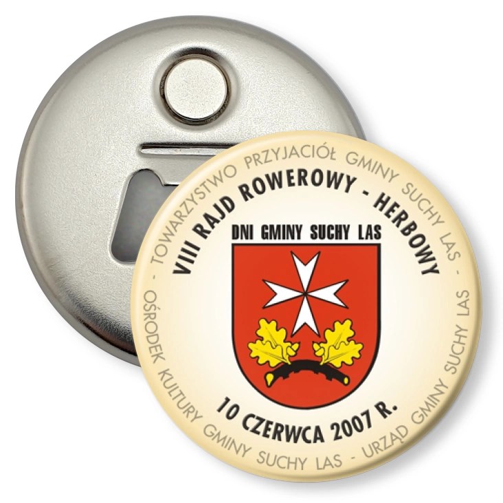 przypinka otwieracz-magnes VIII Rajd Rowerowy Herbowy - Sychy Las 2007