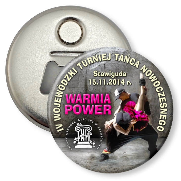 przypinka otwieracz-magnes Warmia Power 2014