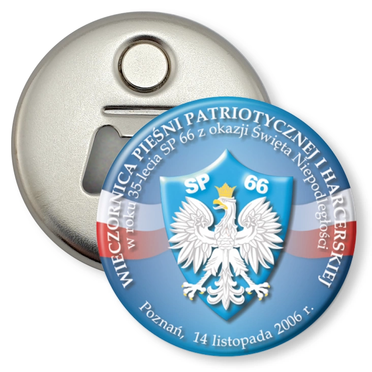przypinka otwieracz-magnes Wieczornica Pieśni Patriotycznej i Harcerskiej