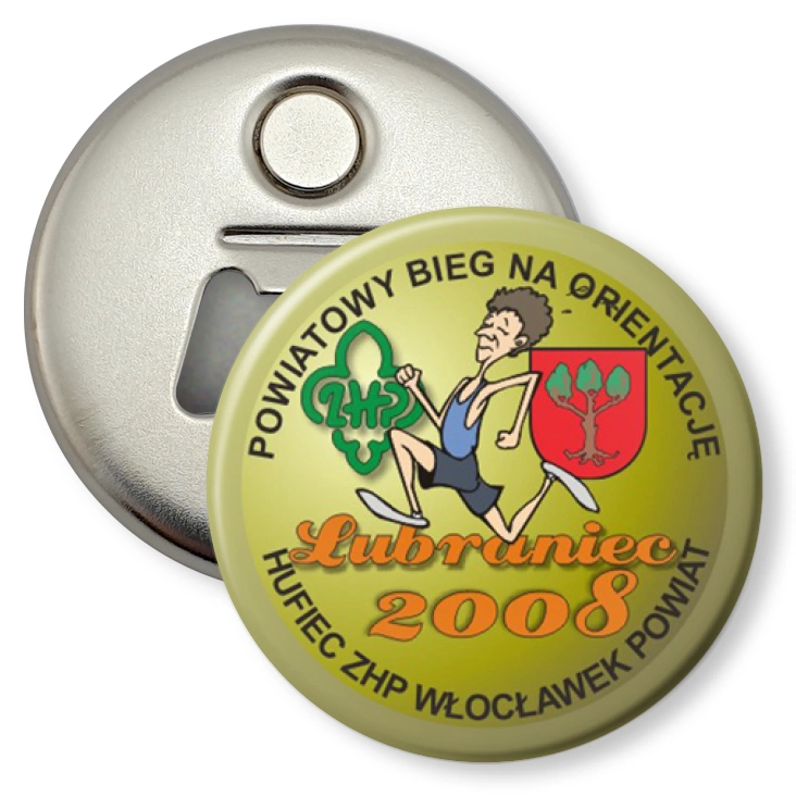 przypinka otwieracz-magnes Powiatowy Bieg na Orientację