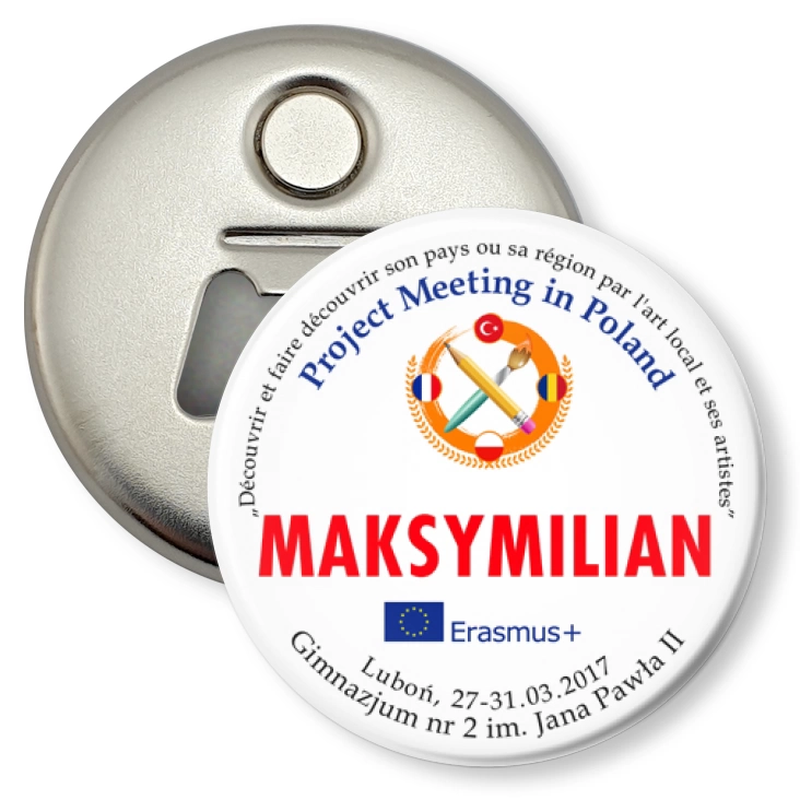 przypinka otwieracz-magnes Project Meeting in Poland