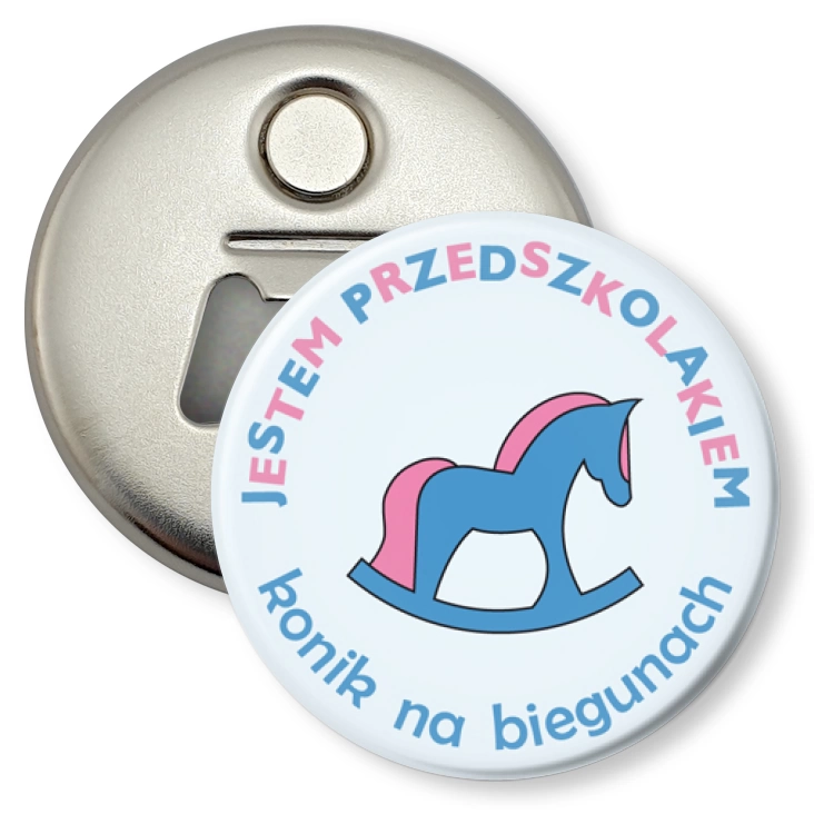 przypinka otwieracz-magnes Przedszkole Konik na Biegunach