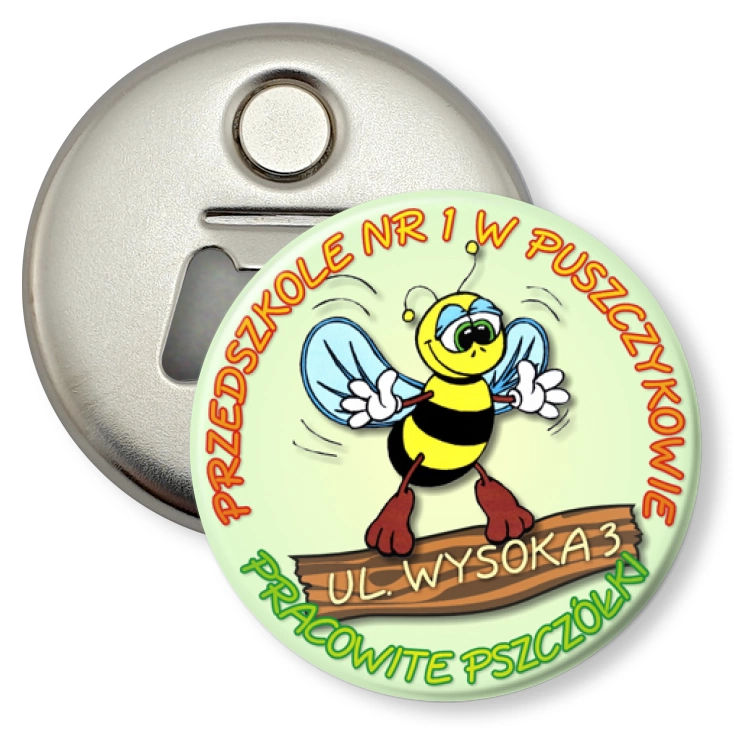 przypinka otwieracz-magnes Przedszkole nr 1 w Puszczykowie