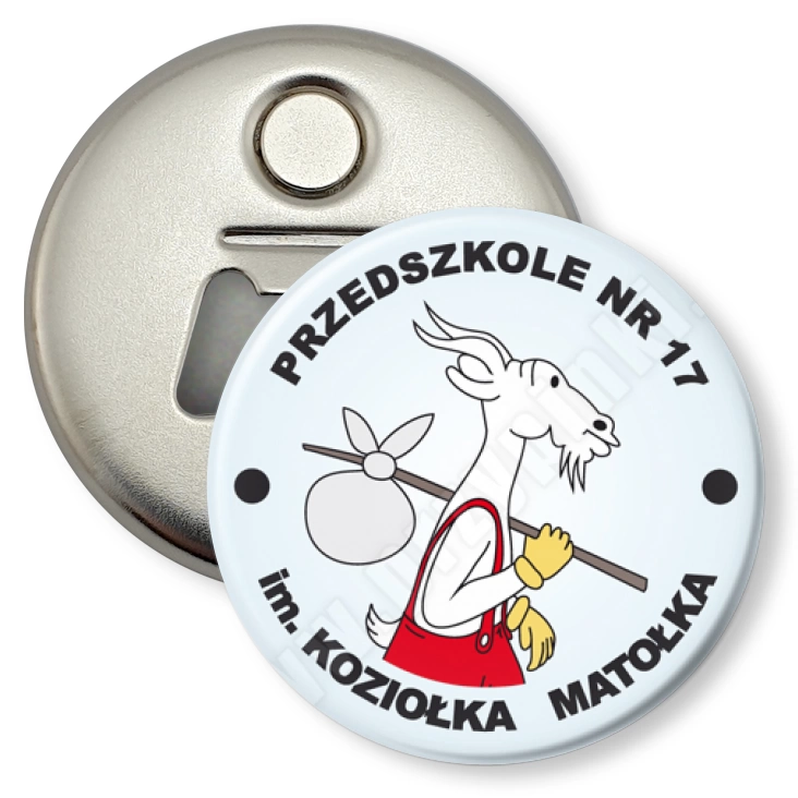 przypinka otwieracz-magnes Przedszkole nr 17 im. Koziołka Matołka