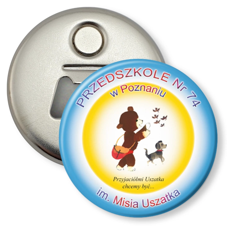 przypinka otwieracz-magnes Przedszkole nr 74 w Poznaniu