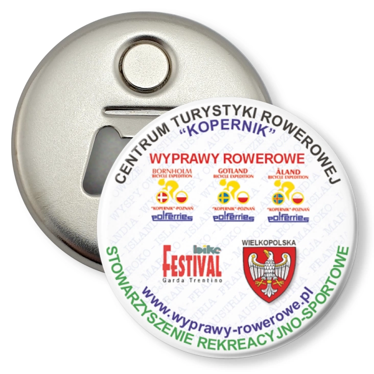 przypinka otwieracz-magnes Centrum Turystyki Rowerowej Kopernik