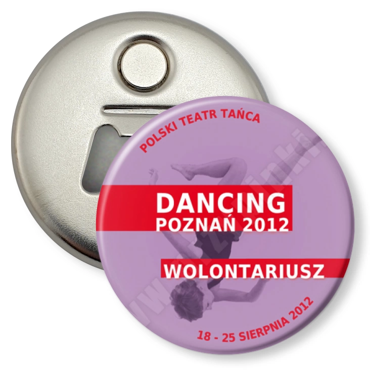 przypinka otwieracz-magnes Dancing Poznań 2012 - wolontariusz