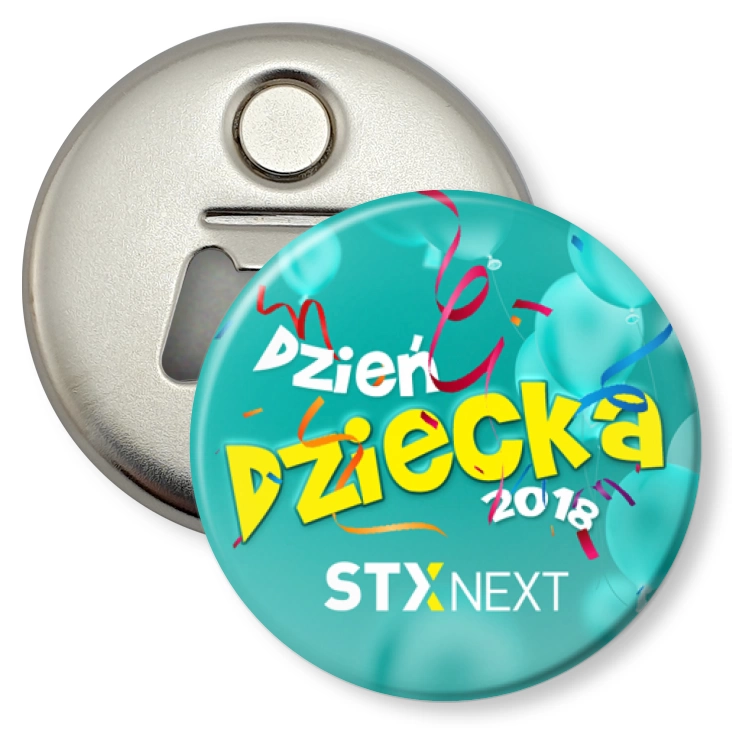 przypinka otwieracz-magnes Dzień Dziecka 2018 w STX Next