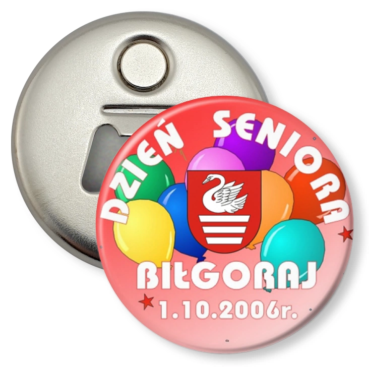 przypinka otwieracz-magnes Dzień Seniora Biłgoraj
