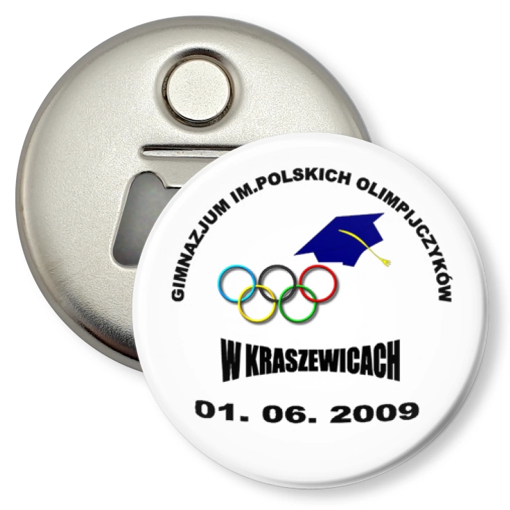 przypinka otwieracz-magnes Gimnazjum w Kraszewicach