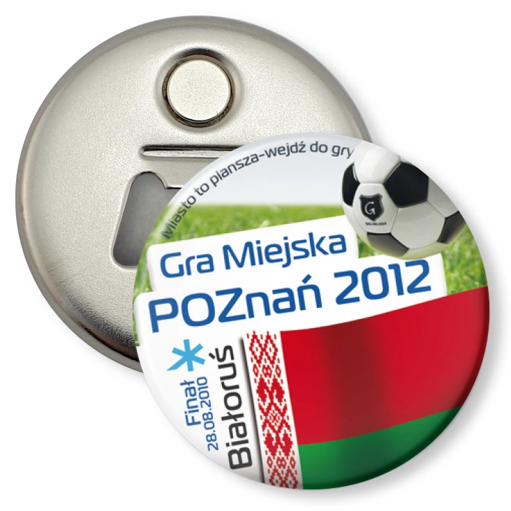 przypinka otwieracz-magnes Gra Miejska - Poznań 2012 - Białoruś