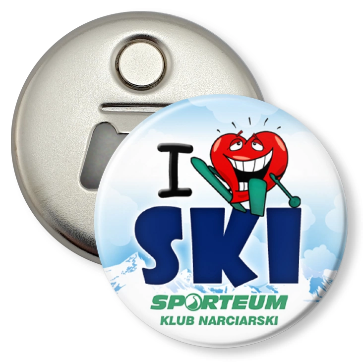przypinka otwieracz-magnes I love ski