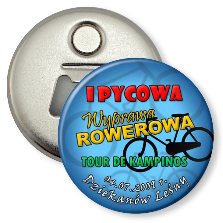 przypinka otwieracz-magnes I Pycowa Wyprawa Rowerowa