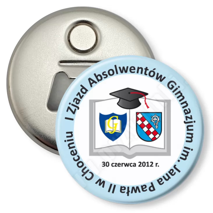 przypinka otwieracz-magnes I Zjazd Absolwentów Gimnazjum w Choceniu
