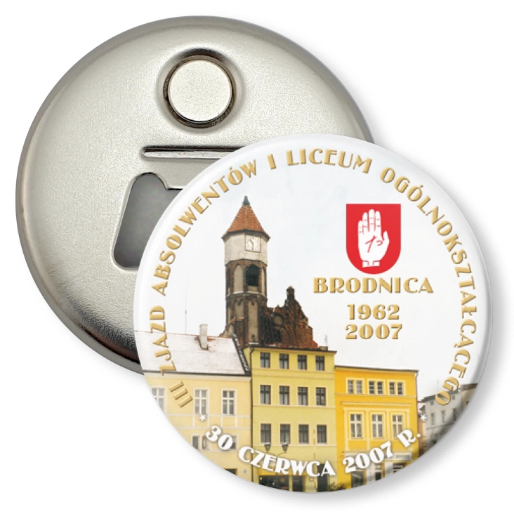 przypinka otwieracz-magnes III Zjazd Absolwentów I LO w Brodnicy