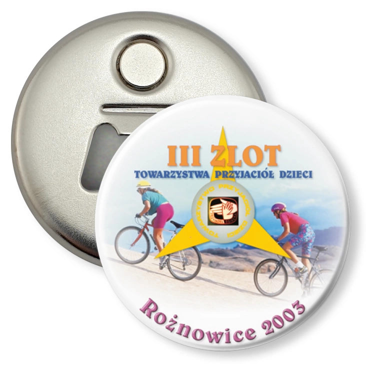 przypinka otwieracz-magnes III Zlot Towarzystwa Przyjaciół Dzieci - Rożnowice 2003