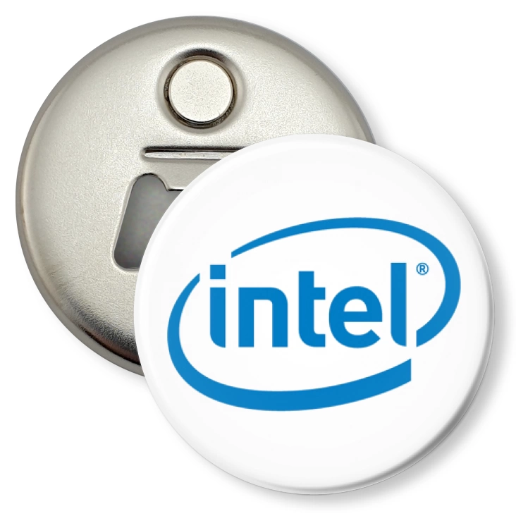 przypinka otwieracz-magnes Intel