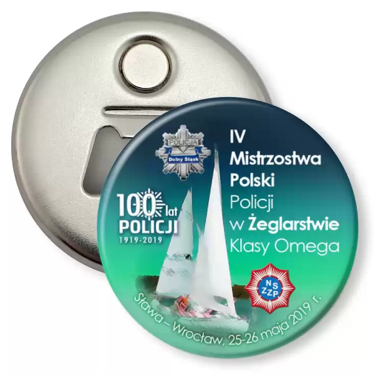 przypinka otwieracz-magnes IV Mistrzostwa Polski Policji w Żeglarstwie