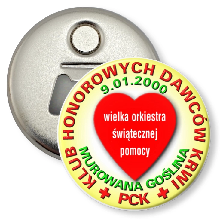 przypinka otwieracz-magnes Klub Honorowych Dawców Krwi