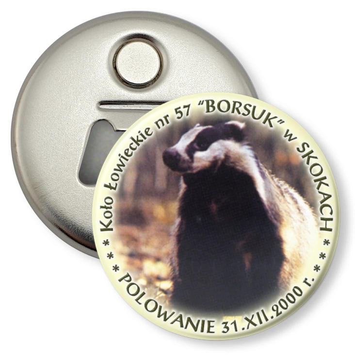 przypinka otwieracz-magnes Koło Łowieckie nr 57 BORSUK w Skokach