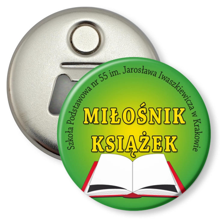 przypinka otwieracz-magnes Miłośnik książek