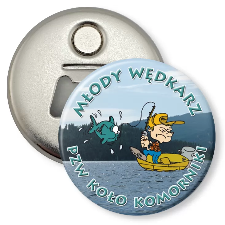 przypinka otwieracz-magnes Młody Wędkarz